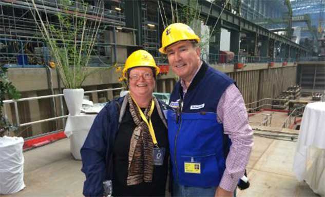 Nadia Jastrjembskaia and Richard Fain, Royal Caribbean CEO & Chairman, at the Meyer-Werft shipyard, Germany, August 2014
