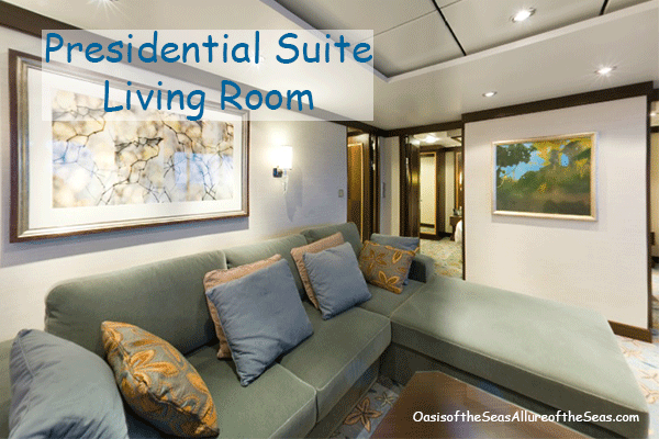 Presidential Suite living room on Oasis of the Seas and Allure of the Seas, Royal Caribbean Cruise Line